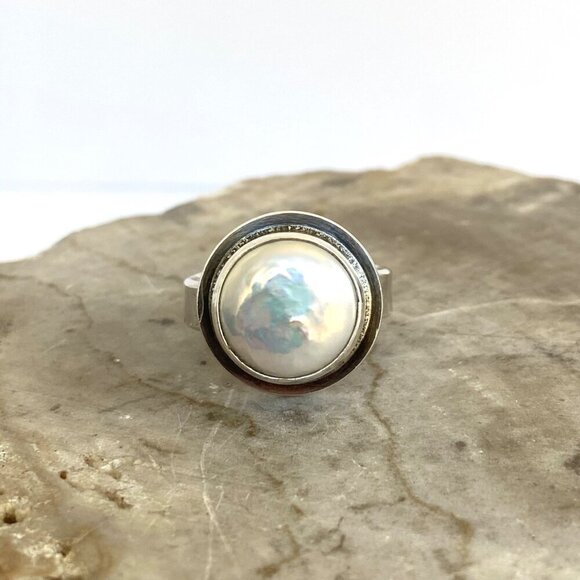 Sterling Silver 925 JLW Art Studio Jennifer Wagner Freshwater Pearl Ring Sz 7 - Picture 1 of 16